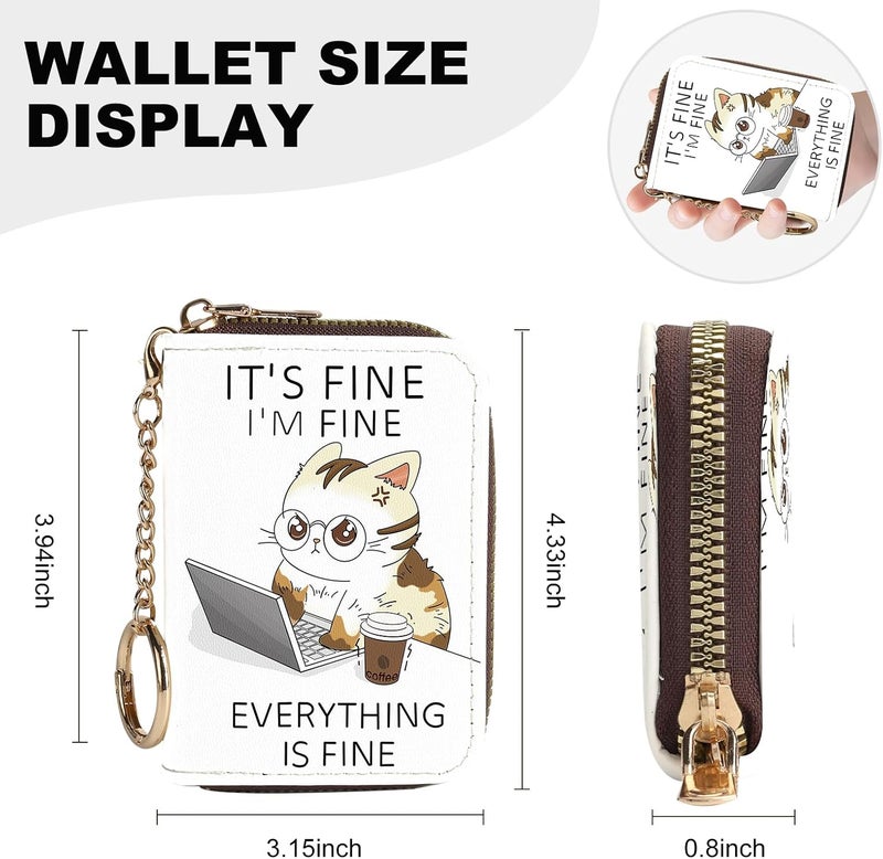 Luoycxy Credit Card Holder for Women,Small Rfid Wallet with Keychain Zipper,Cute PU Leather Card Case Wallet，Accordion Credit Card Wallets Gift,Angry Cat - Image 4